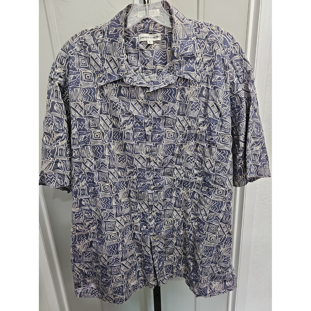 Pierre Cardin Men's XL 100% Cotton Hawaiian Shirt – Blue Abstract Print